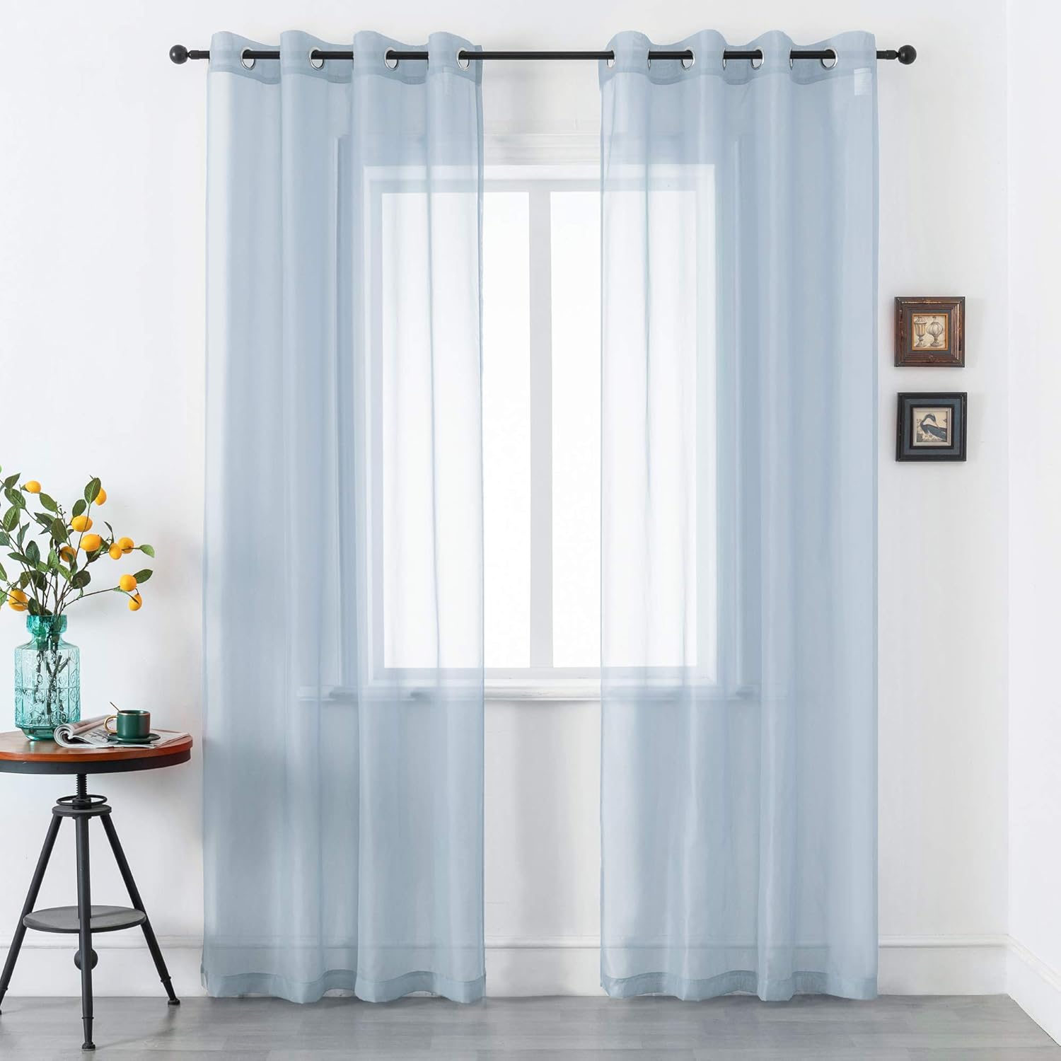 DUALIFE Dusty Blue Sheer Curtains 84 Inch Length for Living