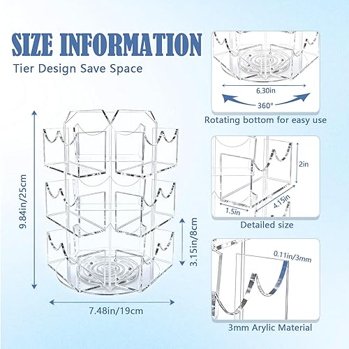 Miniatura 3 de Soporte de exhibición de calcomanías de acrílico giratorio de 3 niveles para calcomanías de 3-4 pulgadas, soporte giratorio de 360 para tarjetas de