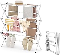 APEXCHASER 3-Tier Expandable Metal Clothes Drying Rack - Collapsible Laundry Airer for Baby Clothes, Towels, Indoor Outdoor Rust-Proof White