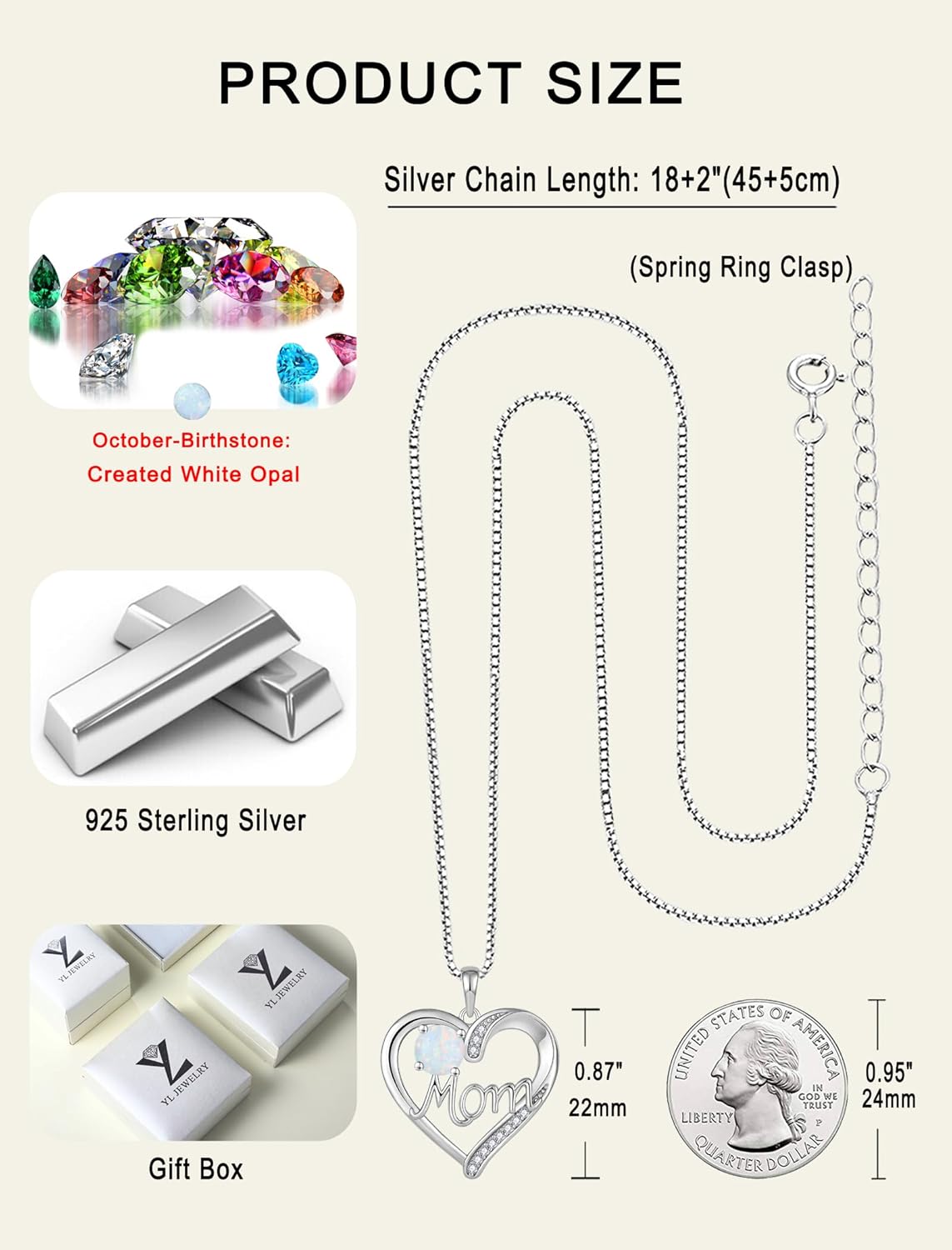 YL 925 Sterling Silver Heart Necklace for Women Love Mom Pendant Birthstone Jewelry for Mother - Image 7