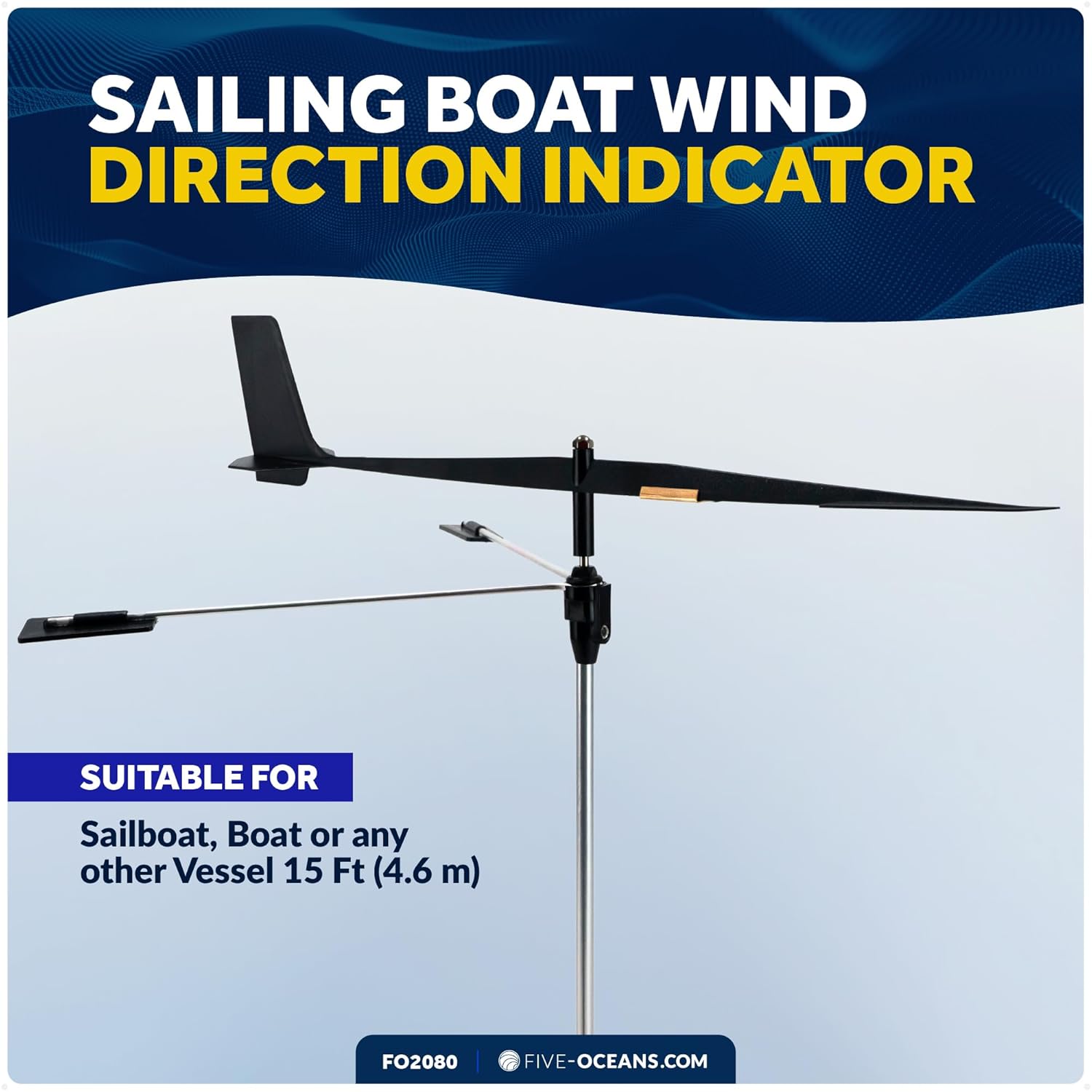 Five Oceans 14-1/2-Inch Sailing Boat Wind Direction Indicator, Wind Vane with Sensitive Ball Bearing - FO2080