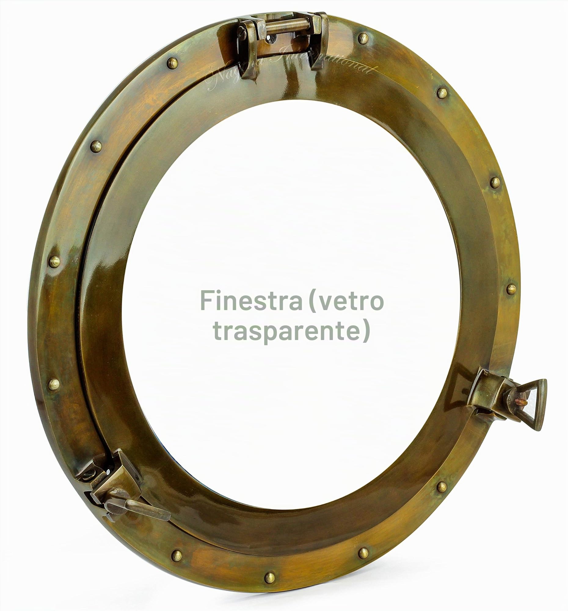 Marine Nautical Store - Oblò decorativo in alluminio e vetro, con finitura anticata, diametro 43,2 cm