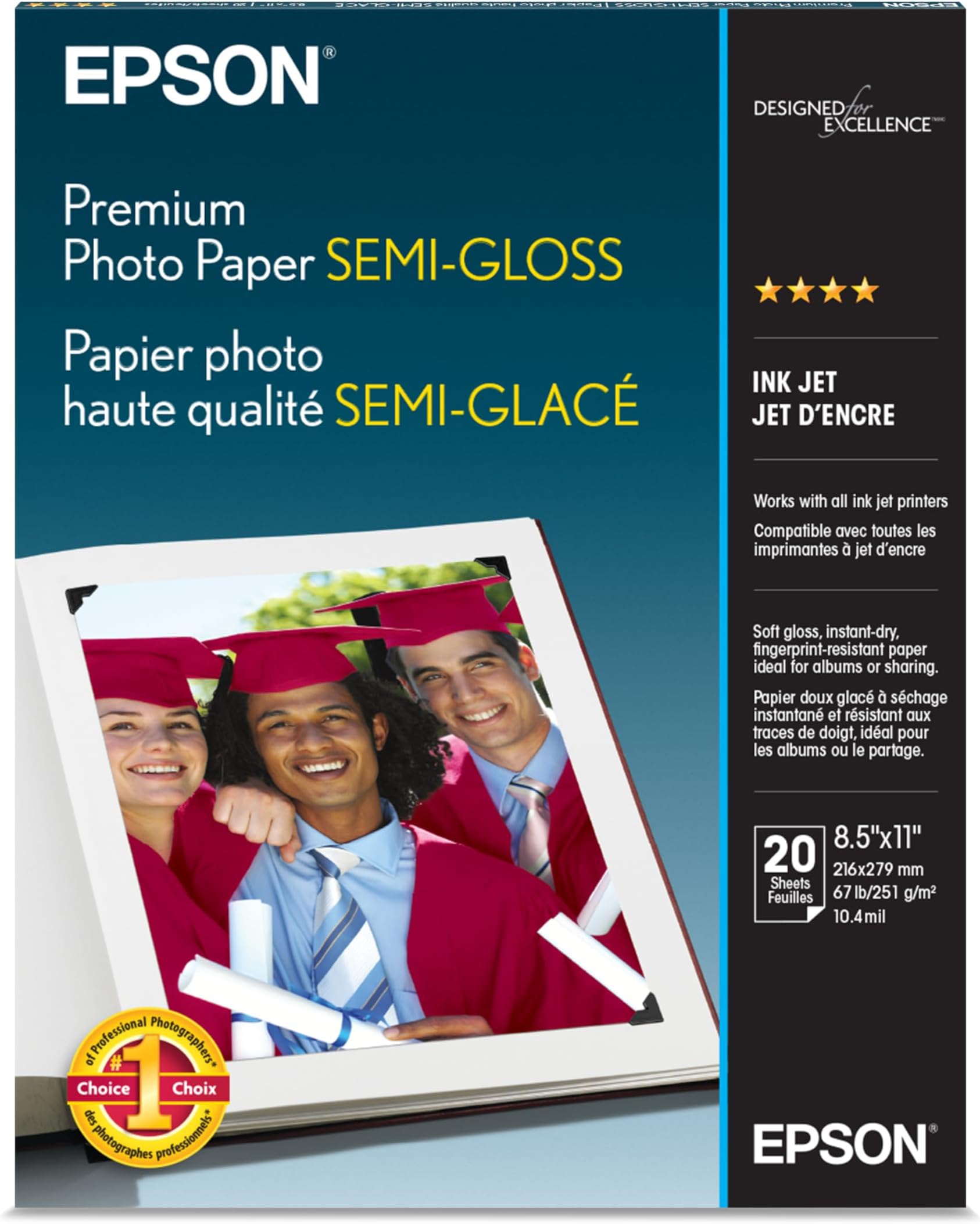 Premium Photo Paper SEMI-Gloss (8.5x11 Inches, 20 Sheets) (S041331), White