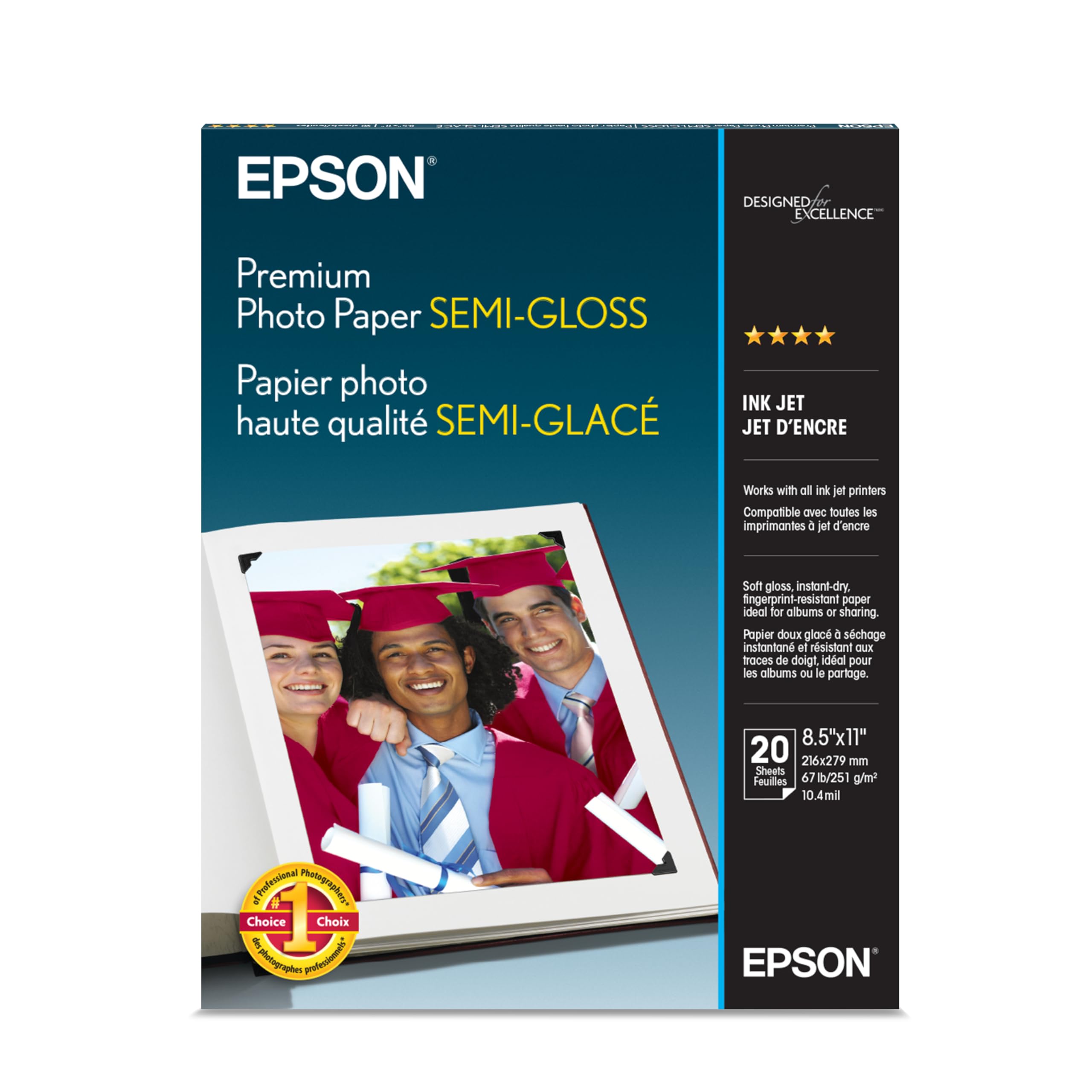 Epson Premium Photo Paper SEMI-GLOSS (8.5x11 Inches, 20 Sheets) (S041331) , White