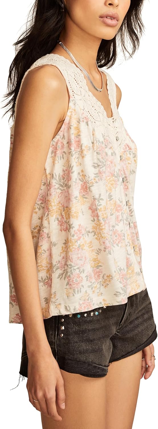 Lucky Brand Womens Printed Lace Trim Tank - Image 3