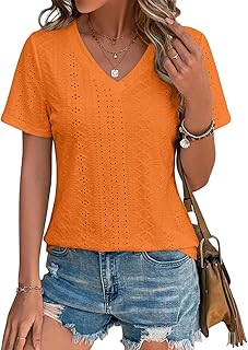T-Shirt Dames Elegant Top Dames Korte Mouwen V-Hals Blouses Oogjesborduurwerk Zomer Mode