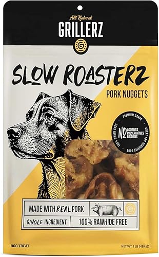 Grillerz - Nuggets de cerdo, bolsa de 1 libra, un solo ingrediente, orejas de cerdo totalmente naturales para perros, masticables para perros para