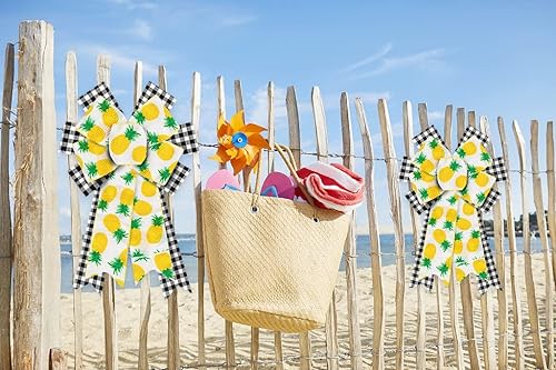 Miniatura 3 de 2 lazos de corona de verano, piña, ananas, blanco y negro, lazos de arpillera a cuadros para coronas, lazos de frutas de verano, lazos para