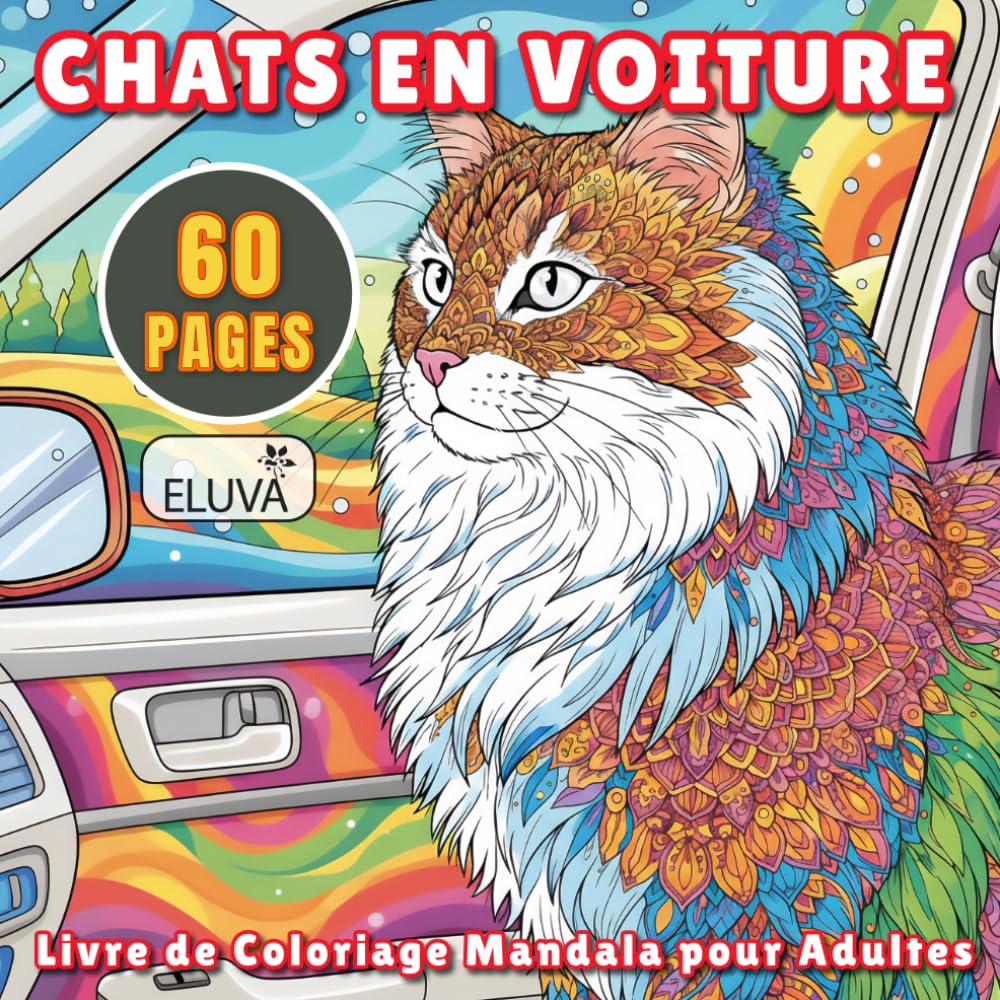 Chats en Voiture – Livre de Coloriage Mandala pour Adultes: Format carré, illustrations charmantes et créatives – Livre de coloriage avec 60 mandalas ... adapté à tous les âges et amateurs de chats.