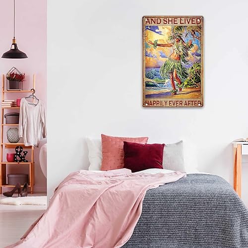 Miniatura 6 de Hawaii - Póster de hojalata hawaiana con texto en inglés Girl and She Lived Happily Ever After (La chica y ella vivió felizmente para siempre),
