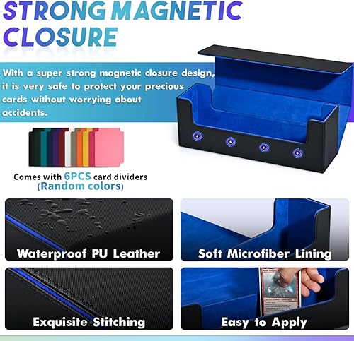 Miniatura 2 de Caja de almacenamiento de tarjetas para tarjetas intercambiables, más de 600 fundas de piel sintética para cartas de comandante, soporte magnético