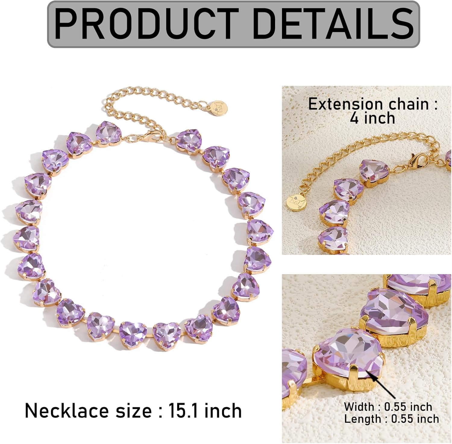 Firstmeet Heart-shaped Crystal Rhinestone Collar Necklace Wedding Sparkly Colorful Crystal Choker For Women - Image 7