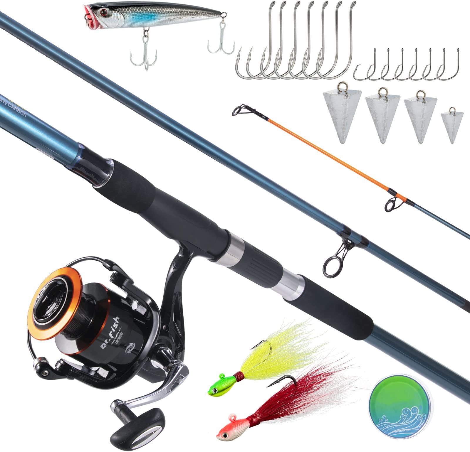 Dr.Fish Surf Fishing Rod and Reel Combo, Saltwater Fishing Combo, 12ft Surf Rod 8000/9000 Spinning Reel 9+1 BB, Offshore Gear Kit Pole Equipment Set