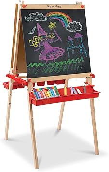Melissa & Doug Deluxe Magnetic Standing Art Easel with Chalkboard, Dry-Erase Board, and 39 Letter and Number Magnets - FSC Certified