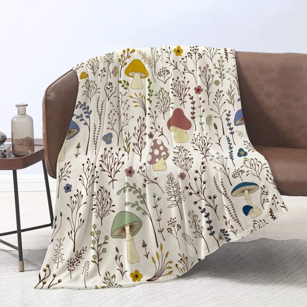 DUISE Wild Forest Mushrooms Soft Flannel Throw Blanket Pattern Types of Mushrooms Wild Species Natural Theme, Cozy Plush Throw for Use in Sofa, Bed, Living Room and Travel 40