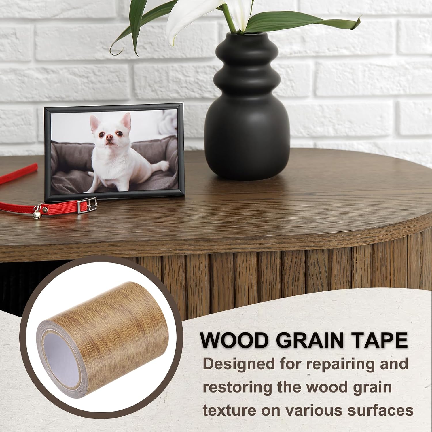 PATIKIL Wood Grain Tape 3.15" x 15 Ft, Self-Adhesive Wood Texture Repair Tape Realistic Wooden Effect Patch for Furniture Cabinets Floor Walls,Brown Oak