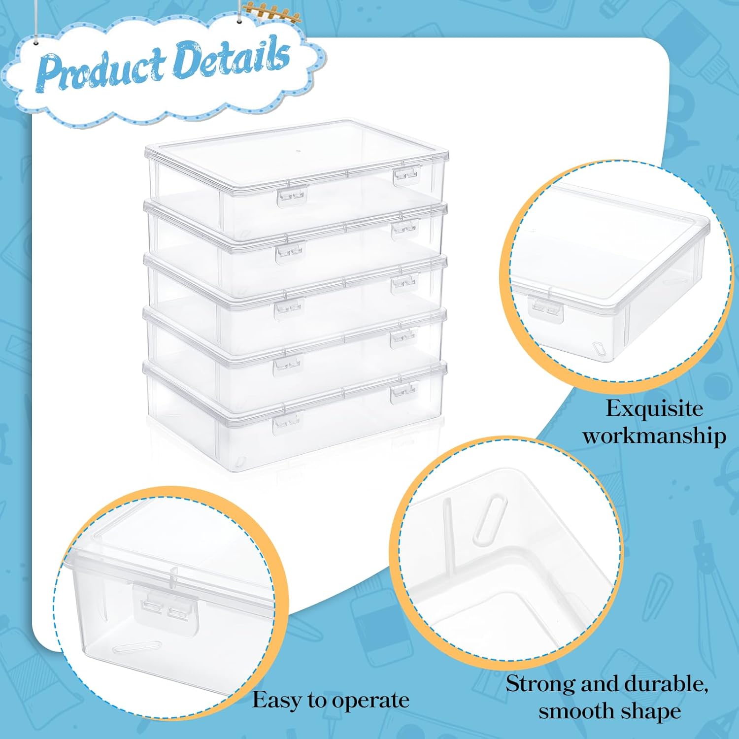 Oqqlin 6 Pcs Plastic Storage Boxes with Lids, 9 x 6.5 x 2 Inch Clear Rectangular Plastic Box Multipurpose Craft Organizers Small Storage Containers for Pencils, Beads, Craft Accessories, Small Items
