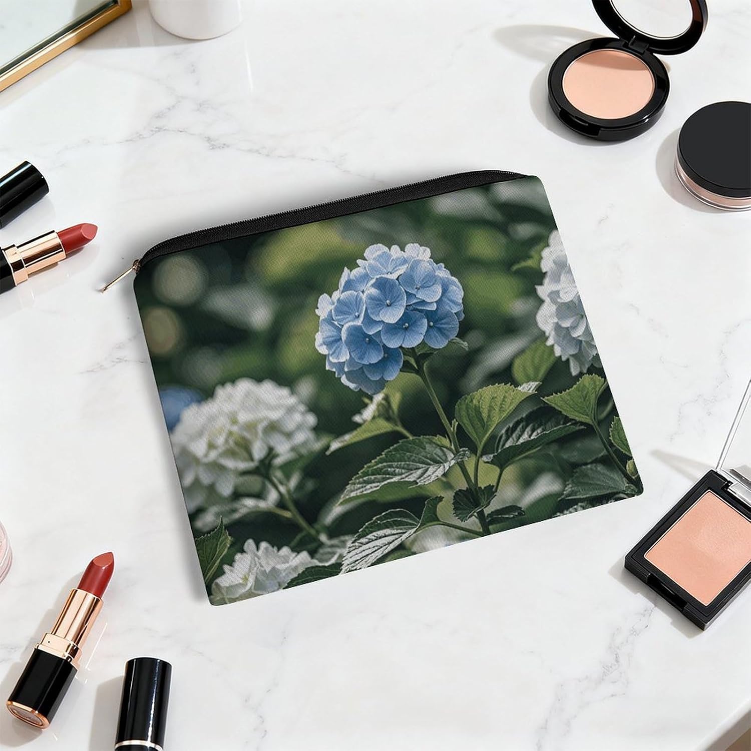 Hydrangea Hibiscus Iris Bird Makeup Bag Small Cosmetic Pouch with Zipper image 5