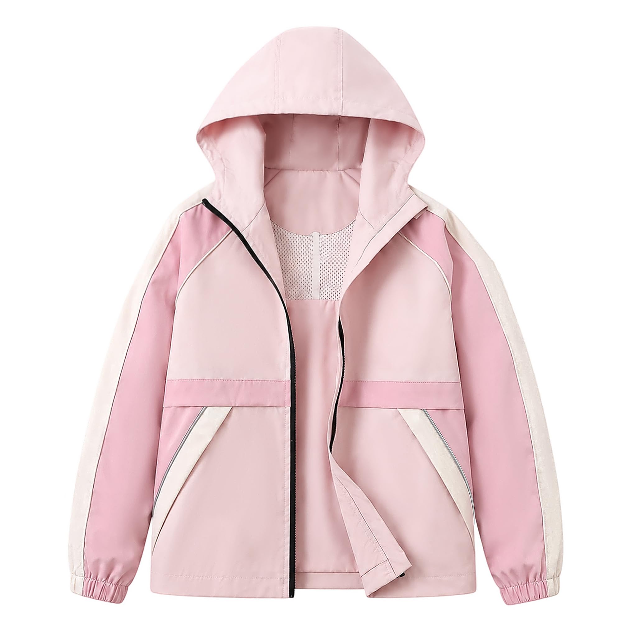 Rolanko Veste Imperméable avec Capuche pour Filles, Léger Veste à Fermeture Éclair pour Extérieur pour Enfants Garçons
