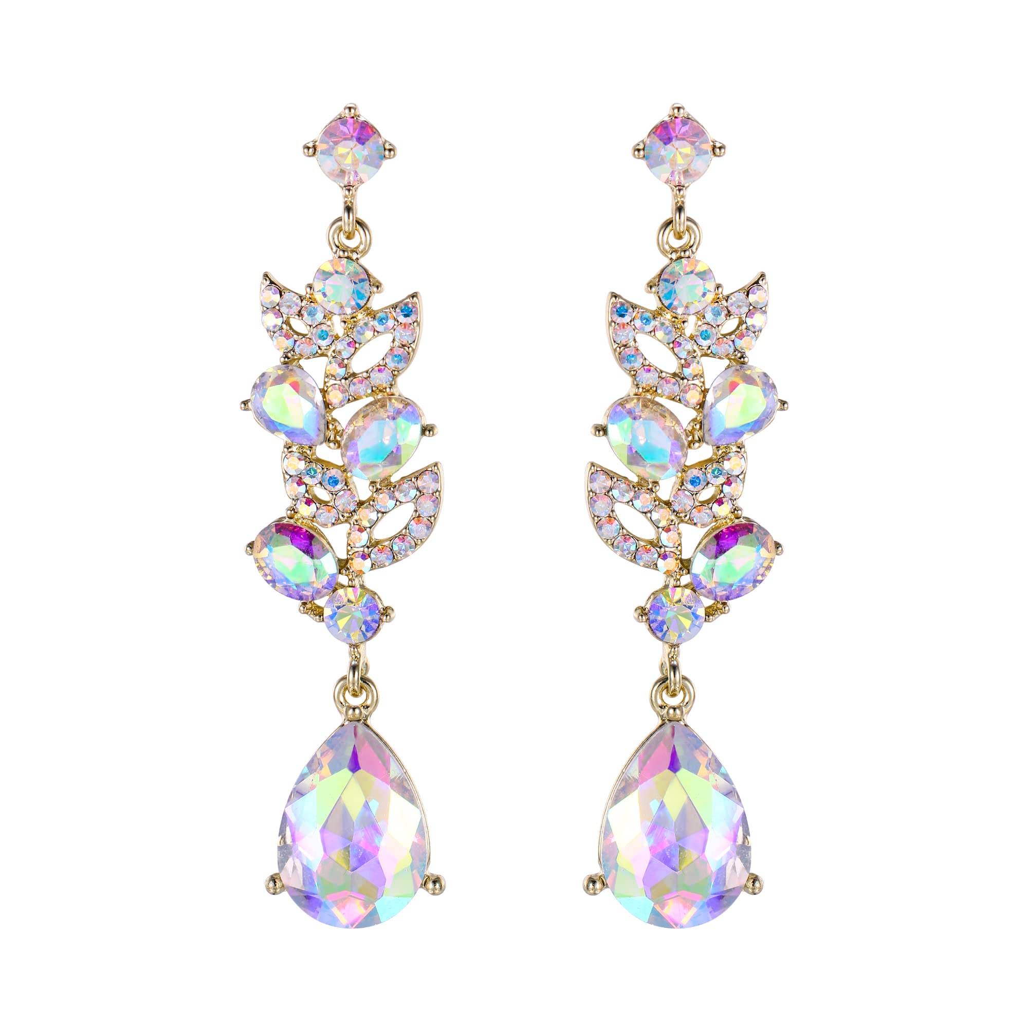 EVER FAITH Wedding Marquise Crystal Dangle Earring for Bridal Cluster Leaf Art Deco Chandelier Pierced Earrings for Women