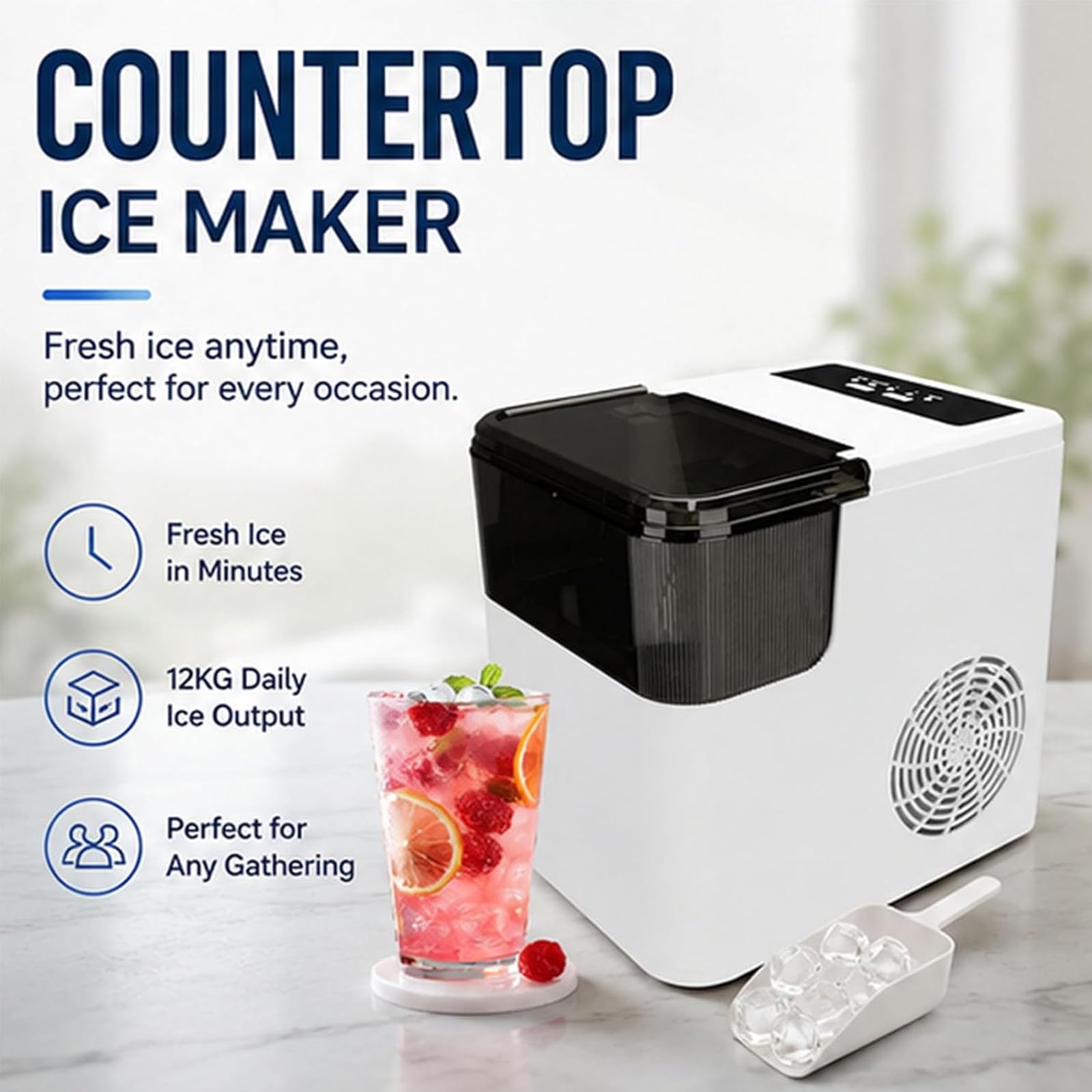 1.4L portatile Nugget Ice Maker Countertop, 12Kg / 24h | Finestra autopulente/trasparente, piano d'appoggio per mini congelatori per bar domestici, cestello rimovibile per ufficio