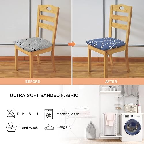 Miniatura 6 de Eeaivnm Fundas de asiento para sillas de comedor, fundas elásticas impresas con lazos, protector cuadrado extraíble y lavable, fundas de cojín para