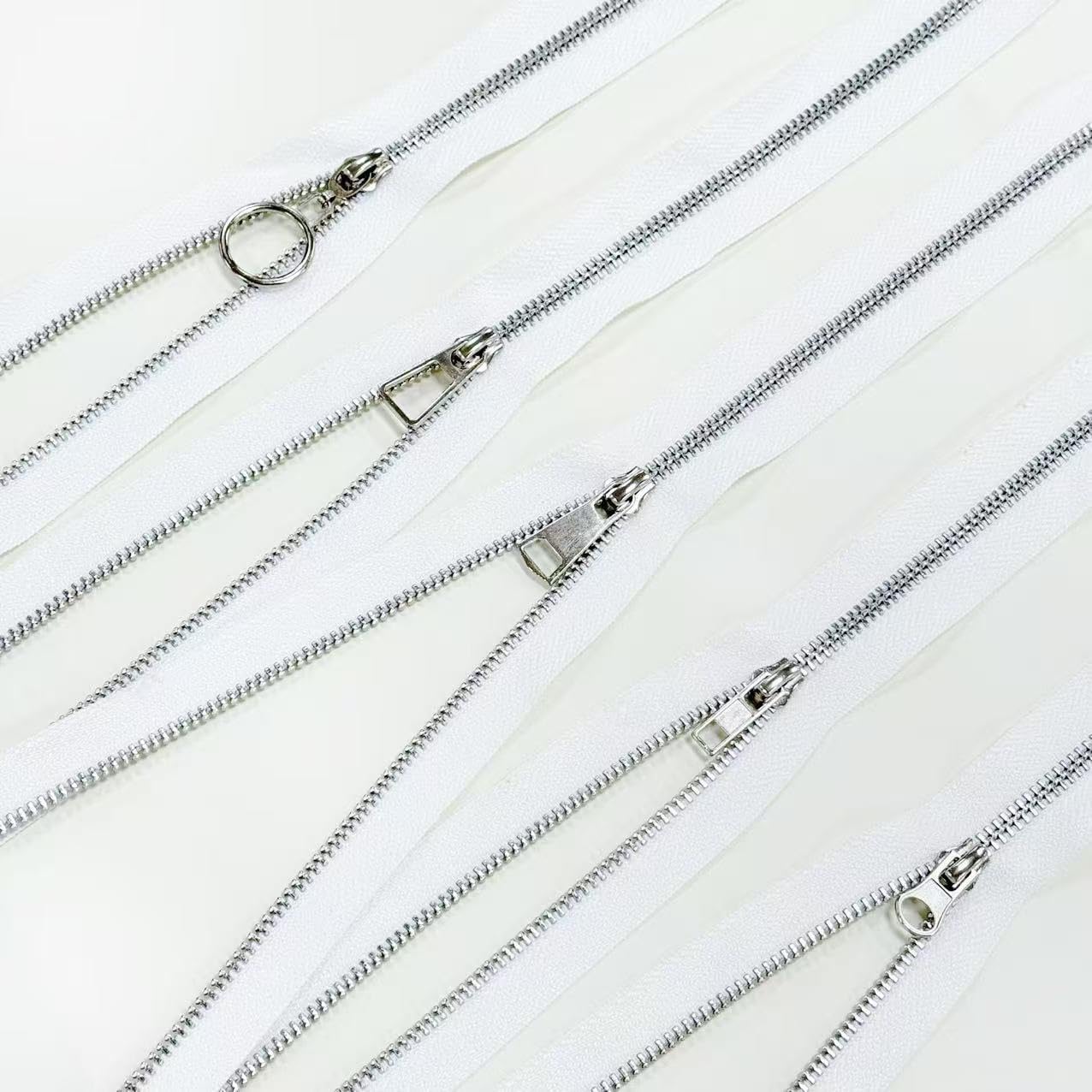 #5 Heavy Duty Metal Zipper 5 Pack 1 Yard Length Black and White Color with 15 Sliders and 30 Top Stops for Sewing Bags DIY Crafts Pillows Cushions Jackets Backpacks and Home Decor