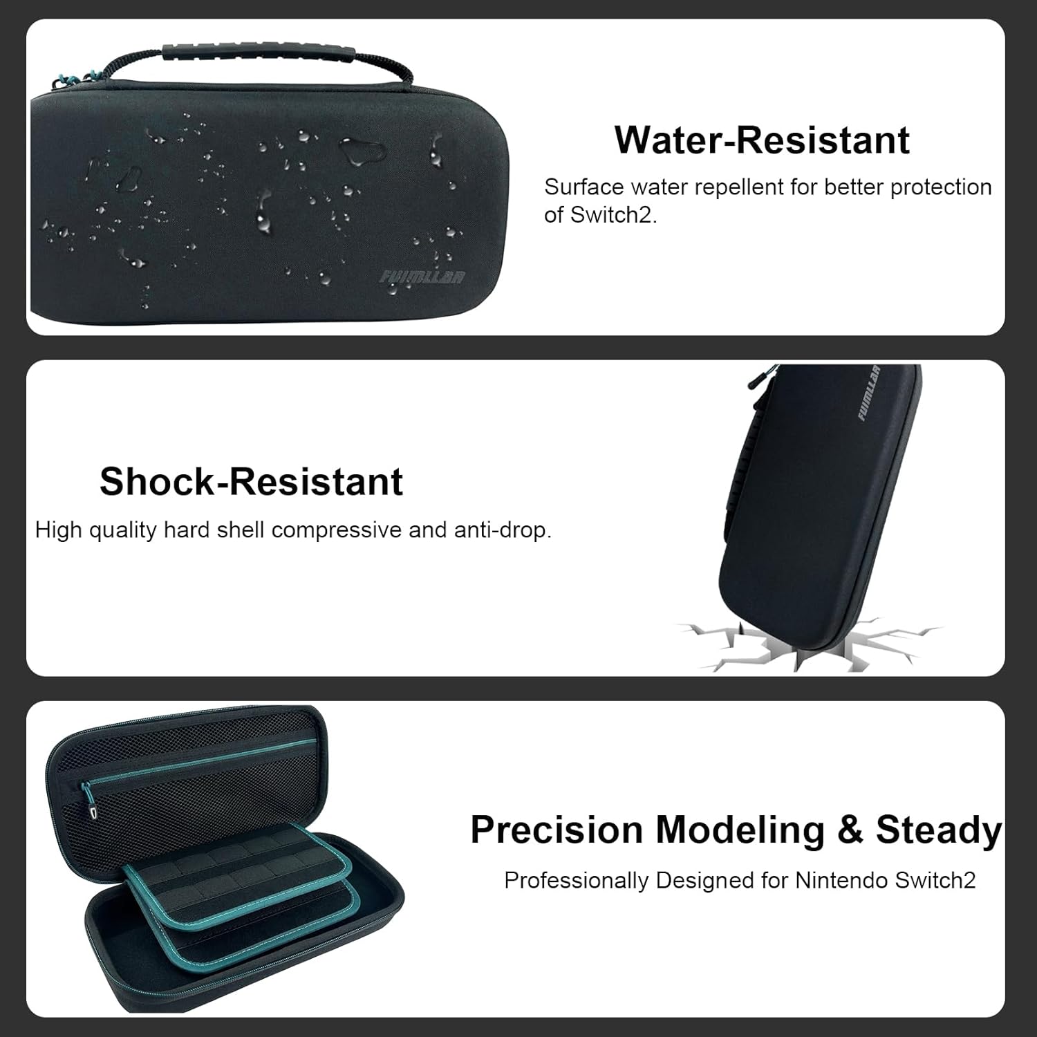 Oankrvs Switch 2 Case for Nintendo Switch 2, Hard Carrying Case for Switch 2 Model 2025, with 20 Game Card Slots, Portable Travel EVA Storage Bag, Black - Image 6