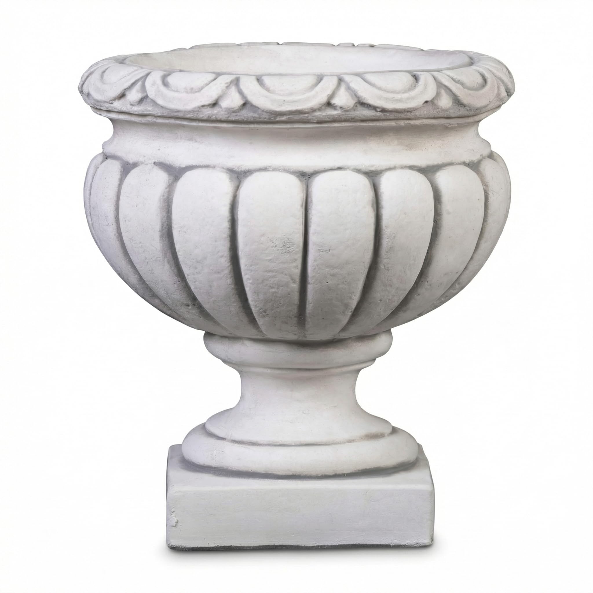 gartendekoparadies.de Klassische Pflanzvase, Pflanzgefäß für Garten & Terrasse, Ø 30 cm, H 32 cm, Grau, 5 L, 14 kg, Weißbeton/Steinguss, frostsicher bis -30 °C