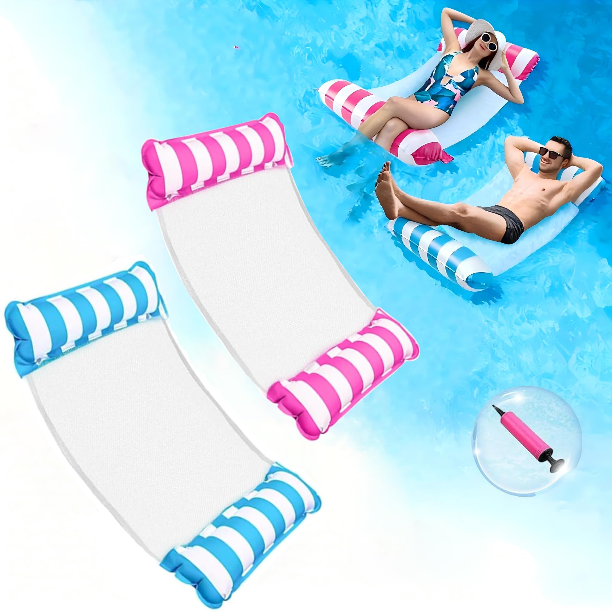 2 Pack Inflatable Pool Floats Hammock,4 in 1 Swimming Pool Float Hammock for Adults,Inflatables Pool Lounge Chairs,Inflatable Pool Toys Water Hammocks,Multi-Purpose Water Floating Rafts,Cable Tie — image 1