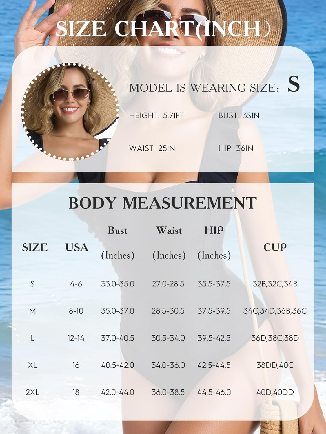 Women's Swimsuit,One Piece Bathing Suit with Ruffle Shoulder Tummy Control Sexy Ruched,Black