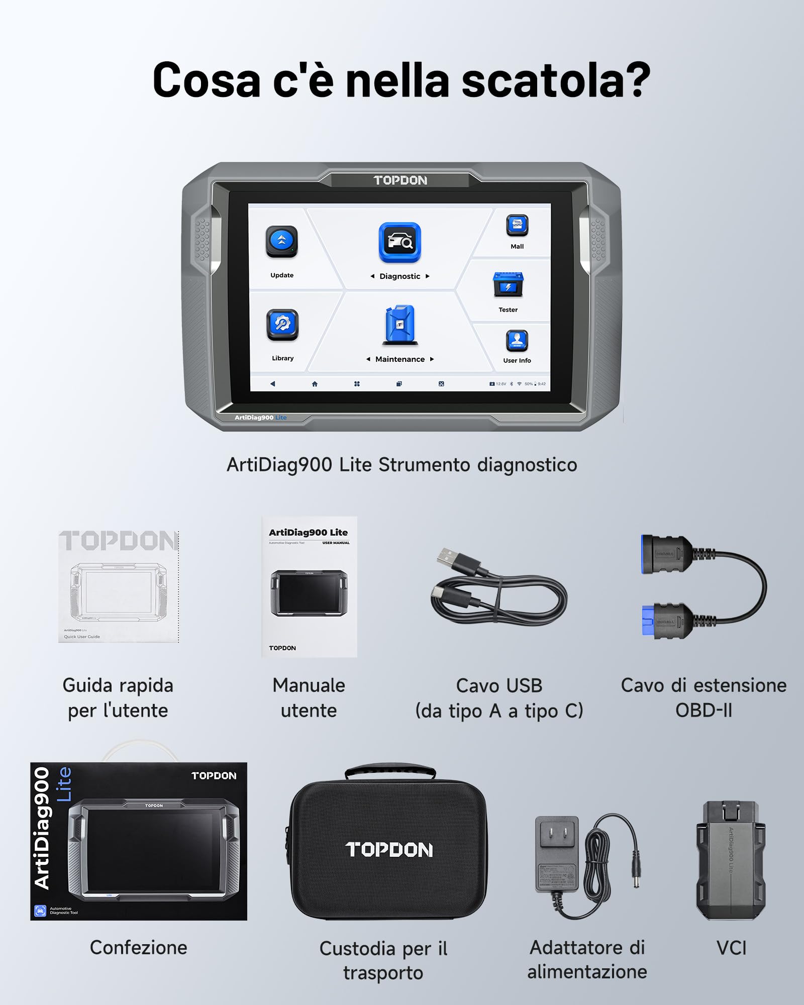 TOPDON Diagnosi Auto ArtiDiag900 Lite, Wireless Strumento Diagnostico per Tutti i Sistemi, OBD2 Scanner con 8+ Servizi di Ripristino, Test Attivo, Report TSB, AutoVIN, 2 Anni di Aggiornamento Gratuito