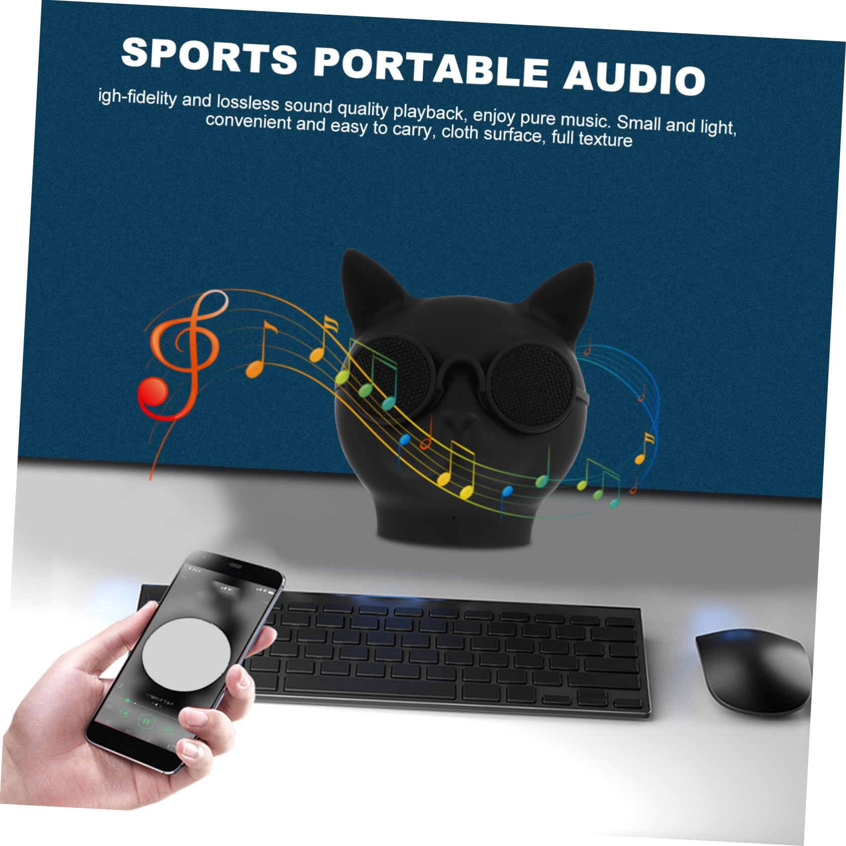 NUOBESTY Mini Haut-Parleur sans Fil Chat Pliable, Appareil Pratique pour Extérieur Et Bureau, Connexion USB Rapide, Noir, Portable pour Voyages Et Loisirs