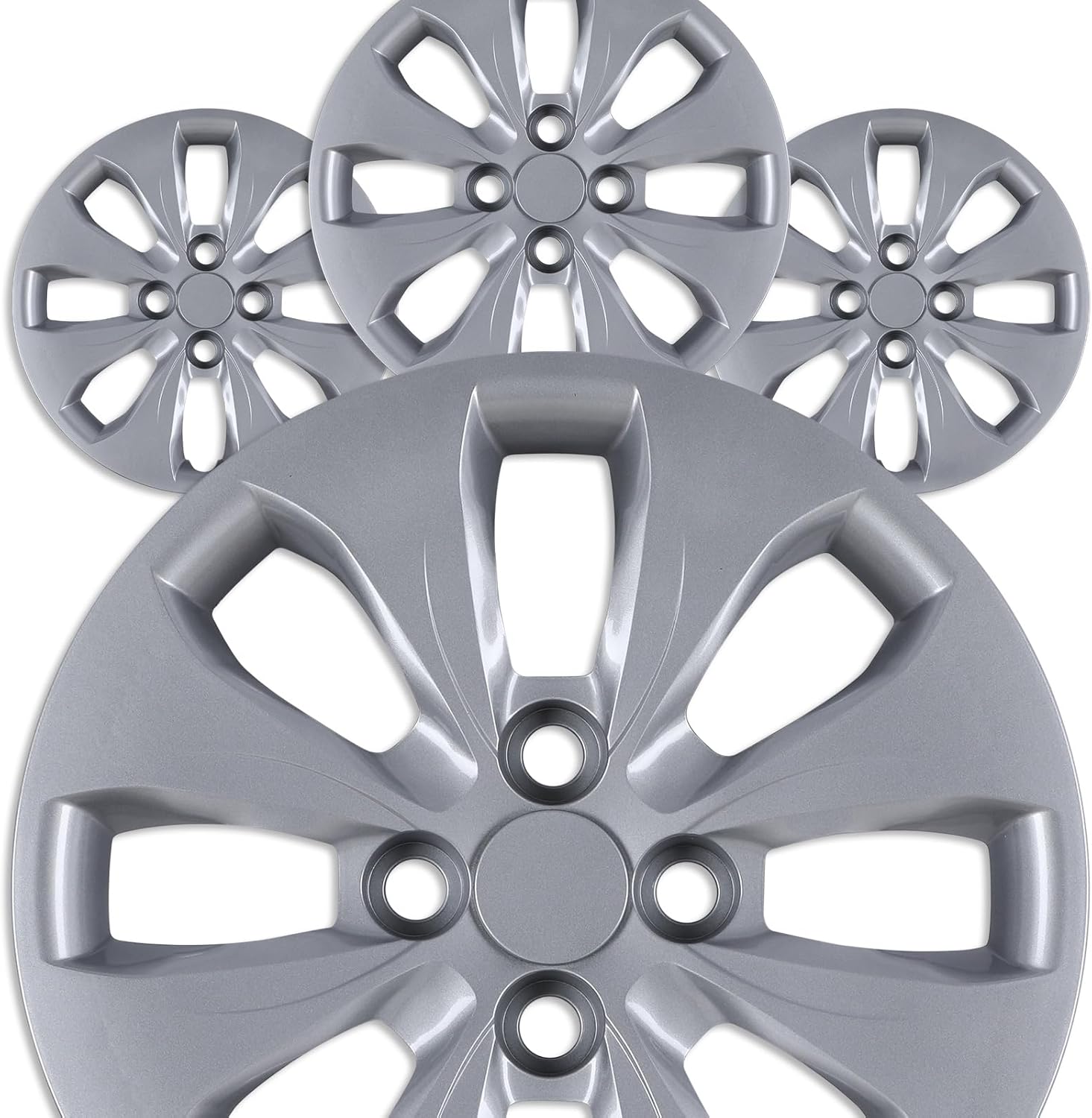 14" Silver Lacquer Hubcaps for 2012-2017 Hyundai Accent Sedan/Hatchback, 14 Inch Wheel Rim Covers for Steel Wheel, Snap-On Install with Retention Rings, Aftermarket Replacement 52960-1R100