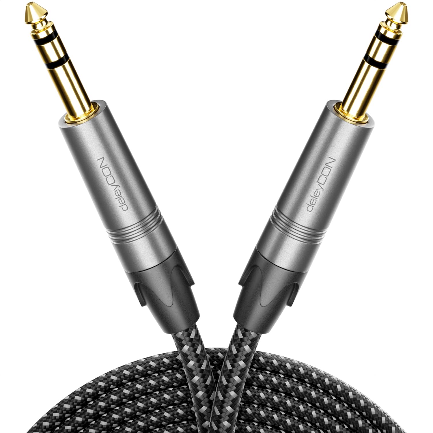 deleyCON 10m Cavo Strumento Jack 6,35mm a Jack 6,35mm TRS (Stereo) AUX - Qualità da Studio - in Puro Rame OFC (AWG24) - per Amplificatore Mixer Chitarra Elettrica Basso Tastiera