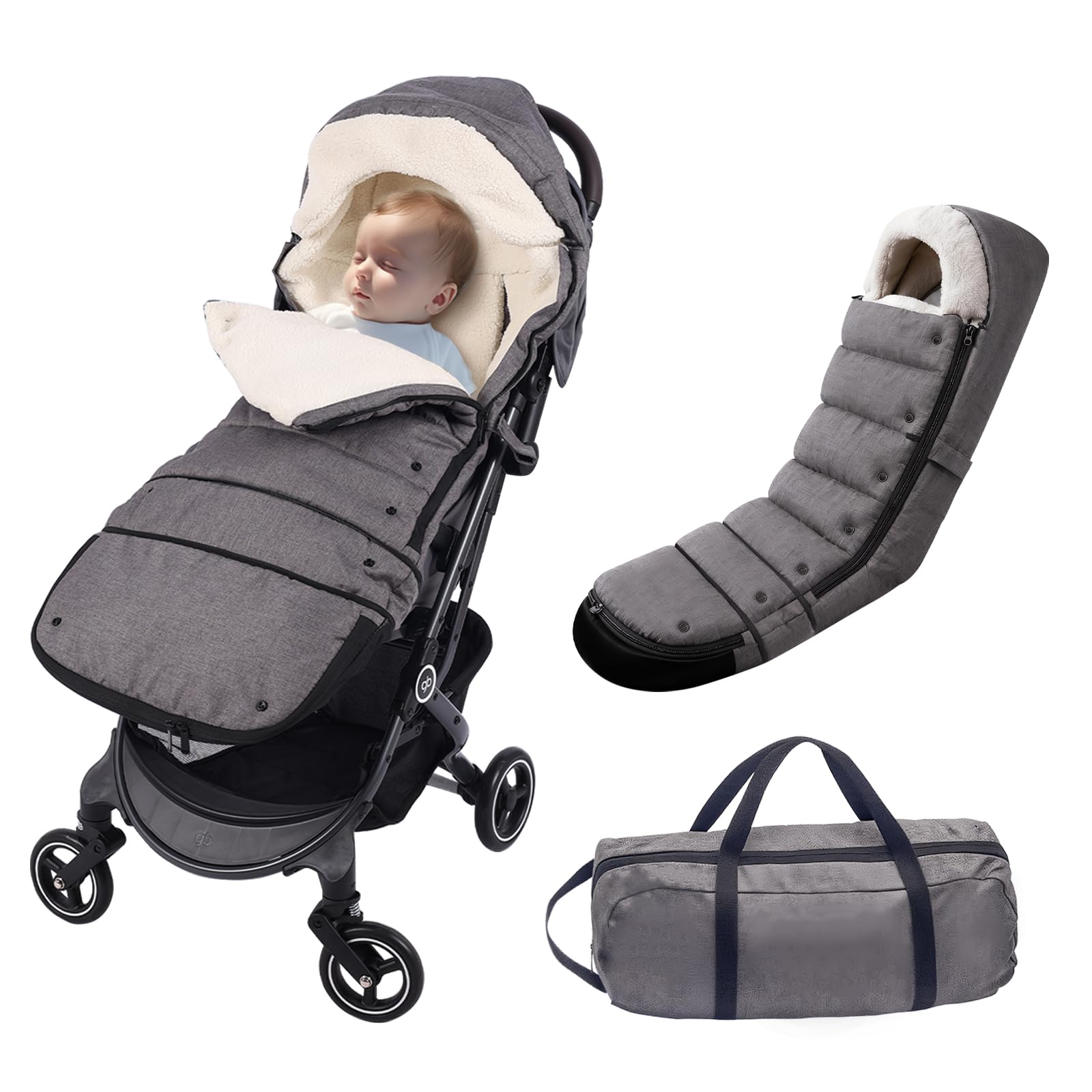 auvstar Fußsack Kinderwagen mit Verlängert,Universal Winterfußsack,Weicher Baby Fußsack,Übergangsfußsack Für Kinderwagen Buggy Jogger,Wasserdichter Rutschfest,Winddicht Warmes Fußsack Buggy (Grau)