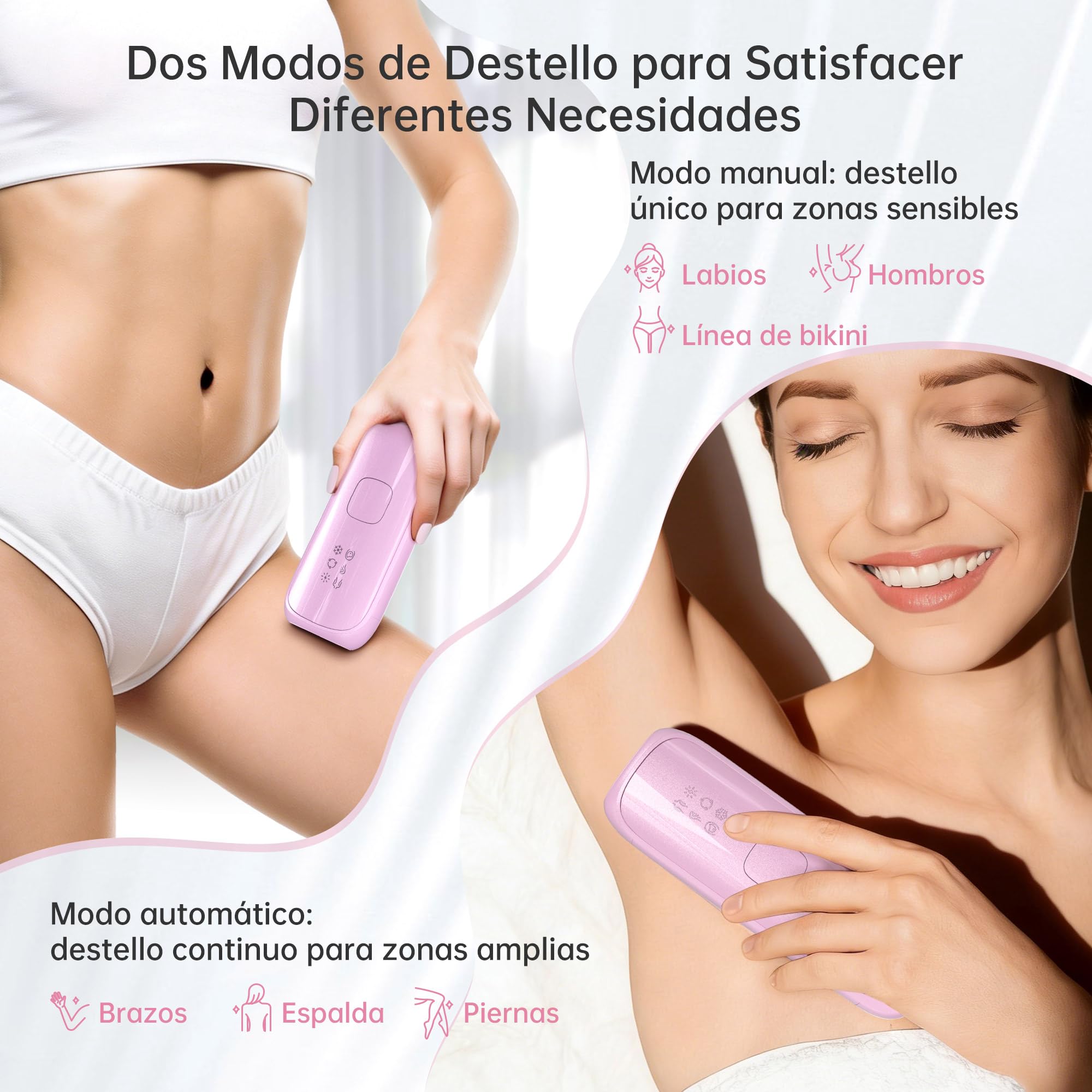 Depiladora Laser con Función de Enfriamiento: 530-1200NM Laser Depilacion con 3 Modos, Flash Continuo Automático, Epiladora de Luz Pulsada para Rostro, Axilas, Línea de Bikini y Cuerpo