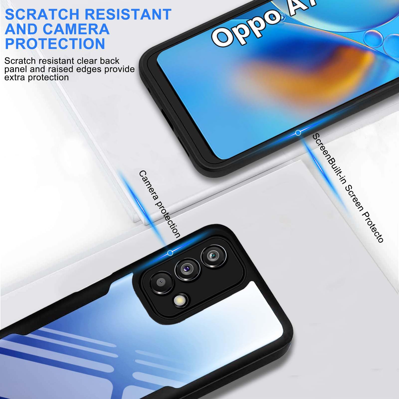DESCHE Cover Per OPPO A74 4G Con Vetro Temperato – Bumper TPU+PC, Nera, Con Supporto Magnetico - 3