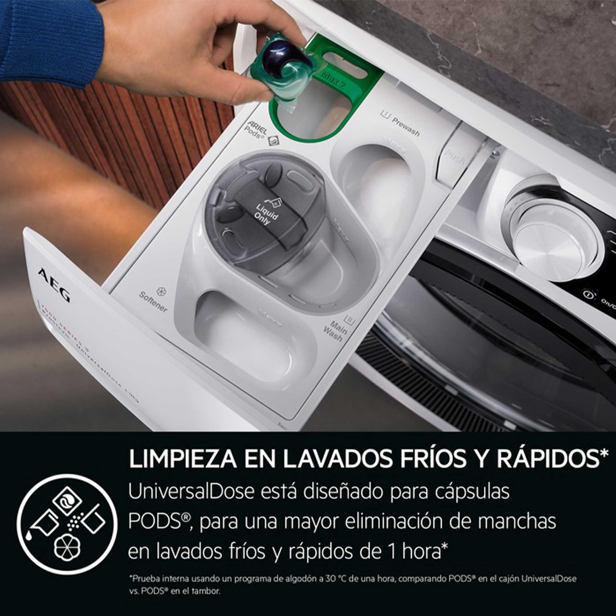 AEG LFR7184N2V, Lavadora de Carga Frontal 8 Kg, 1400 rpm, Libre Instalación, Función Vapor, Lavado Rápido, Cajón Universal, Motor Inverter, Display LCD/LED, Serie 7000, Blanca, Clase A