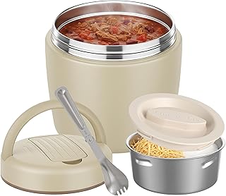 Thermo for Hot Food 32OZ, Vacuum Insulated Food Jar for Adults, Stainless Steel Soup Thermo Wide Mouth Leakproof Lunch Containers with Spoon for School Office (Beige)