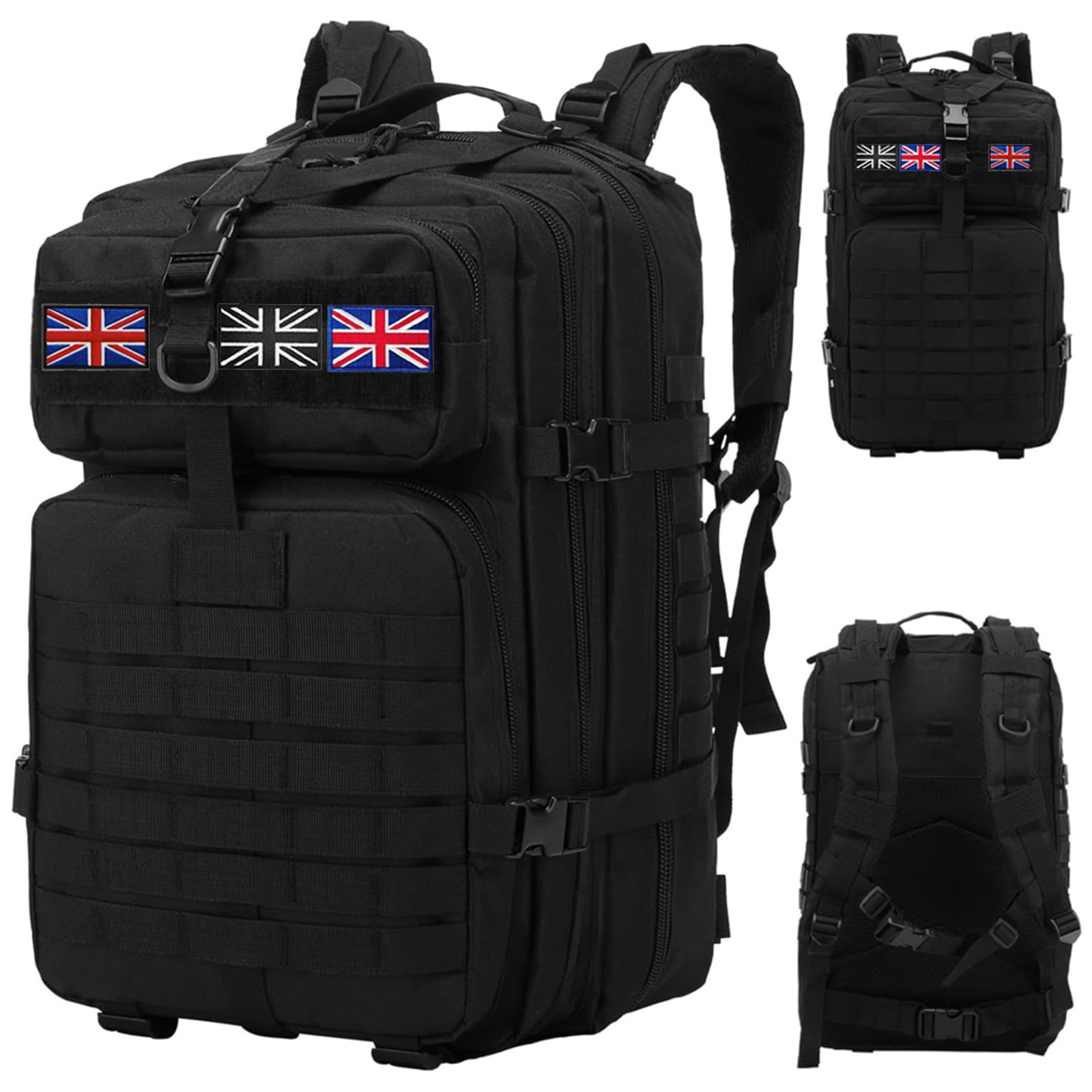 HANWELL Military Tactical Backpack with 3 Flag Patches, 45L Waterproof Rucksack for Men and Women, Molle Army Assault Pack 3 Day Bug Out Bag for Travel Trekking Hiking Camping Hunting Survival