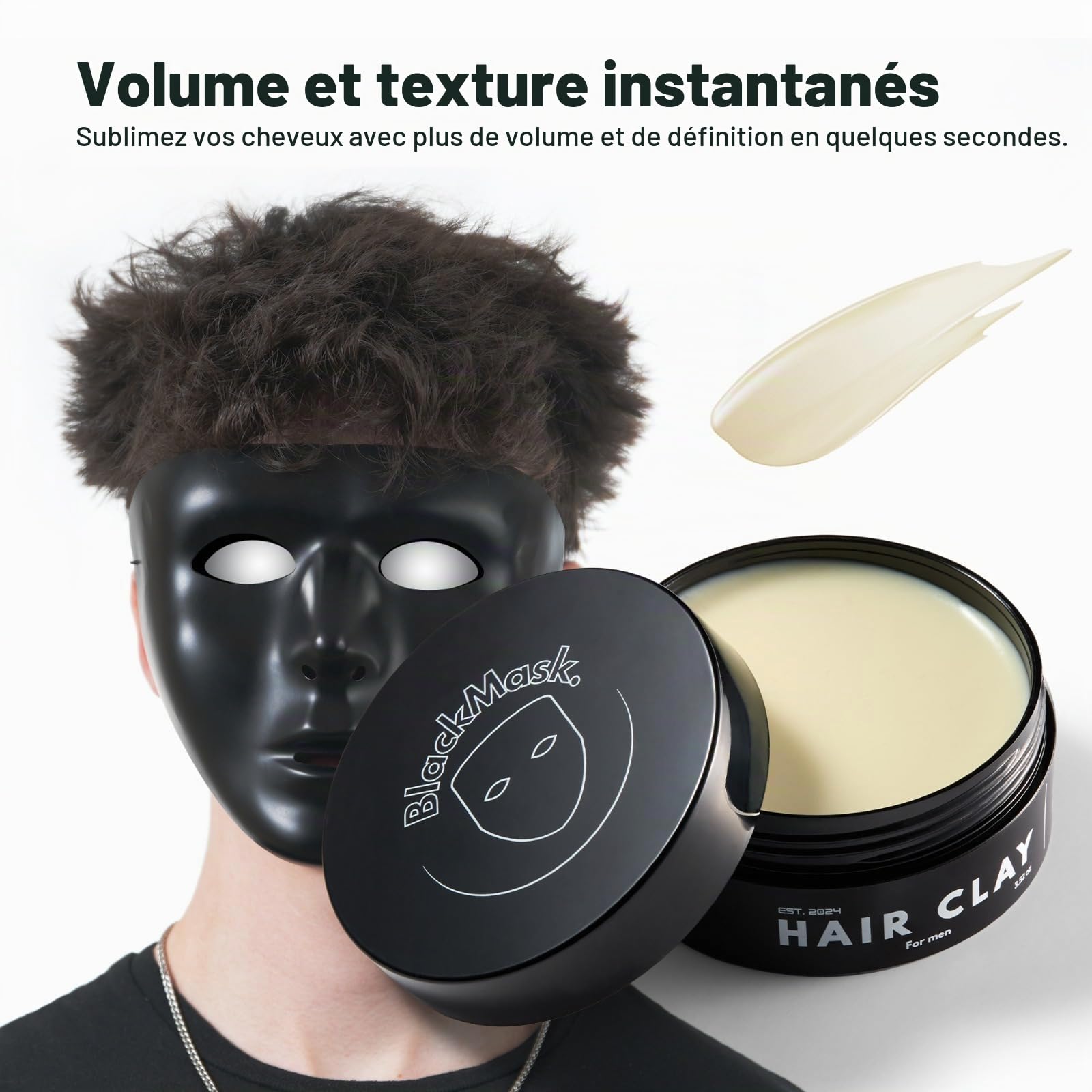 BlackMask Argile capillaire pour homme, facile à appliquer – Ajoute instantanément de la texture et du volume, finition mate, tenue solide, argile coiffante
