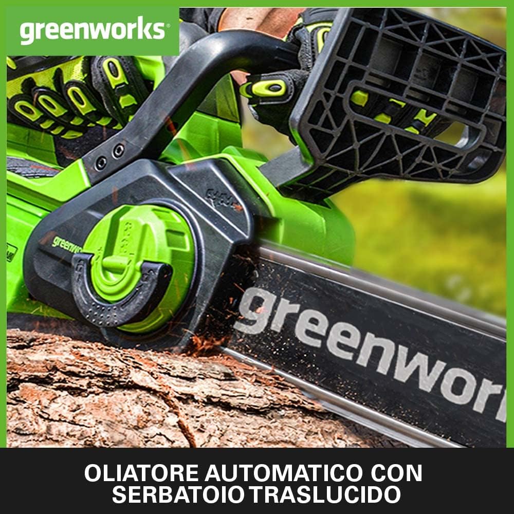 Greenworks G40CS30IIK2 Motosega a Batteria, Lunghezza Barra 12 Pollice (30cm), Velocità Catena 4,2m/s, 2,6kg, Auto-Lubrificante, Batteria 40V 2Ah e Caricabatterie, Garanzia 3 Anni 1 Batteria + Caricabatterie 30cm (2023 nuovo) - Immagine 5