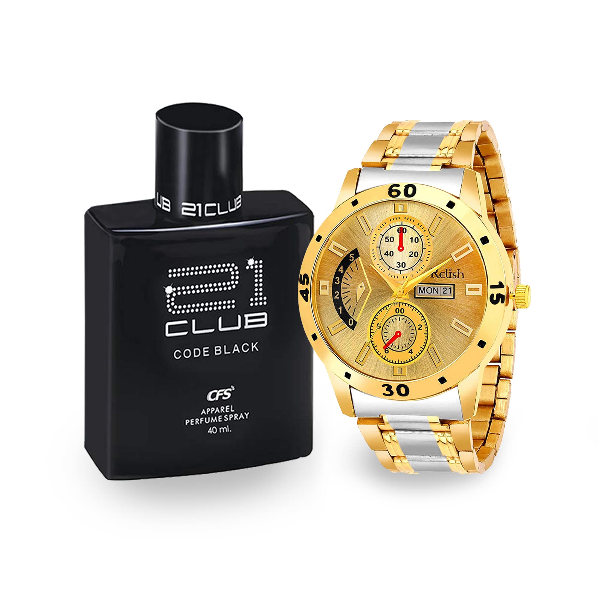 Relish Gold Two Tone Analog Watch with Perfume for Men Combo Pack | Birthday, Diwali Gifts (B09GLW3YZ5) Amazon Price History, Amazon Price Tracker