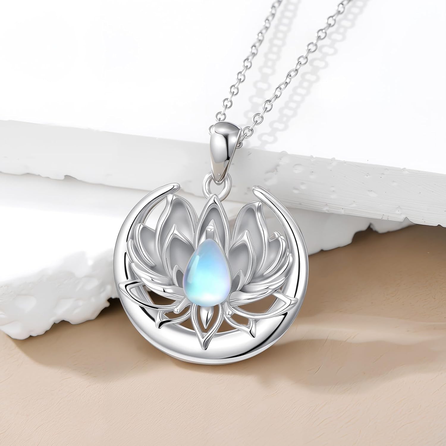 Lotus Necklace for Women 925 Sterling Silver Moonstone Moon Lotus Flower Pendant Ladies Jewelry Gifts - Image 2