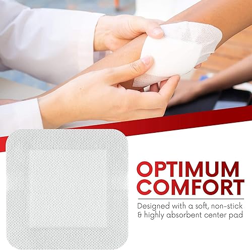 Miniatura 6 de Healqu - Apósito de isla, 10,2 x 10,2 cm, 60 unidades - Apósitos de gasa estéril con borde envueltos individualmente, resistentes al agua, con