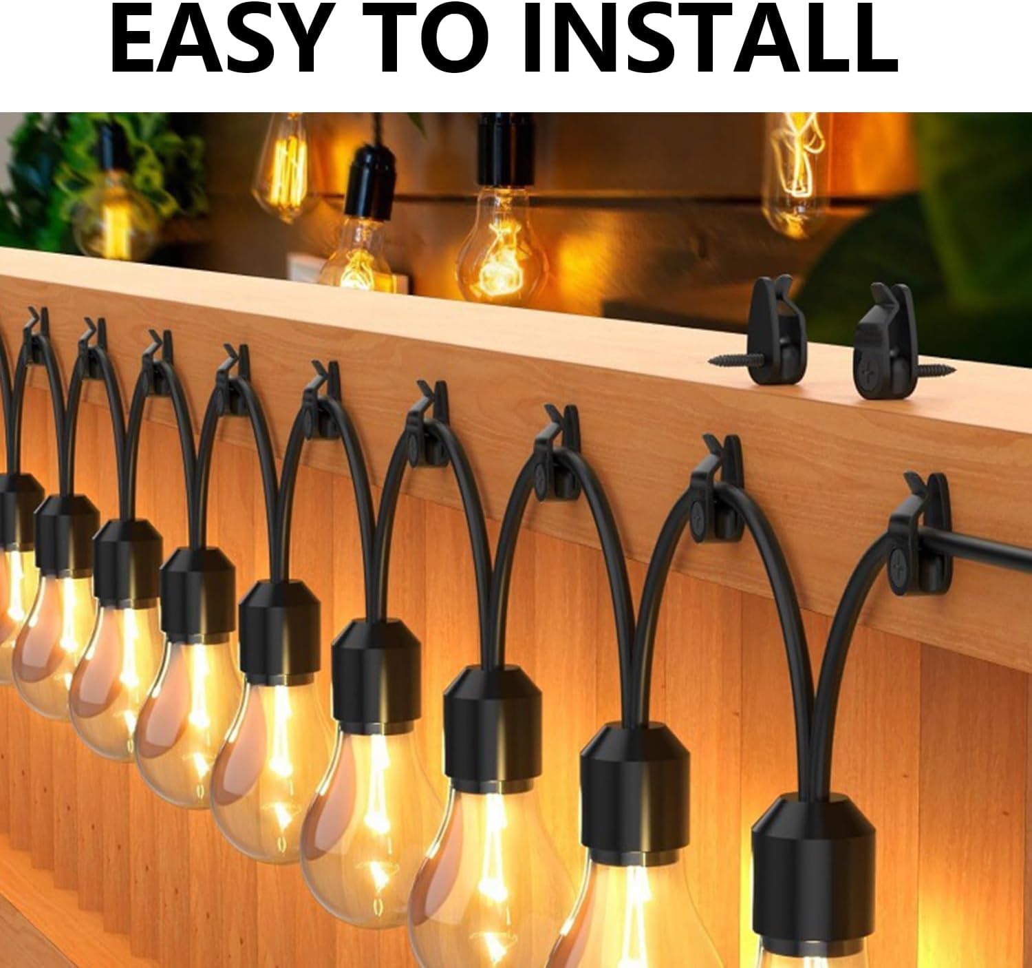 30-Piece Black Screw-in String Light Hooks – Small Outdoor Light Hangers for Patio, Deck, Fence & Gutter – Durable Metal Hooks for LED Fairy Lights