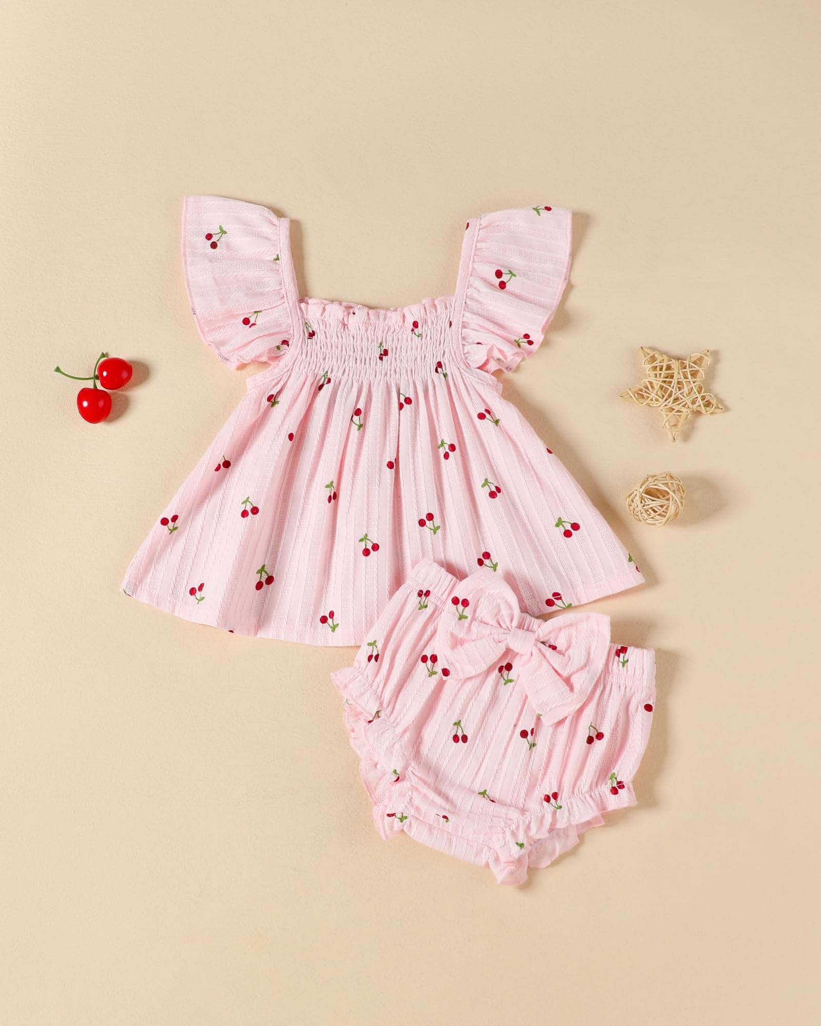 FAMIHAO Sister Matching Outfits Toddler Baby Girl Summer Clothes Ruffle Tops with Bow Bloomers Shorts Set - 3
