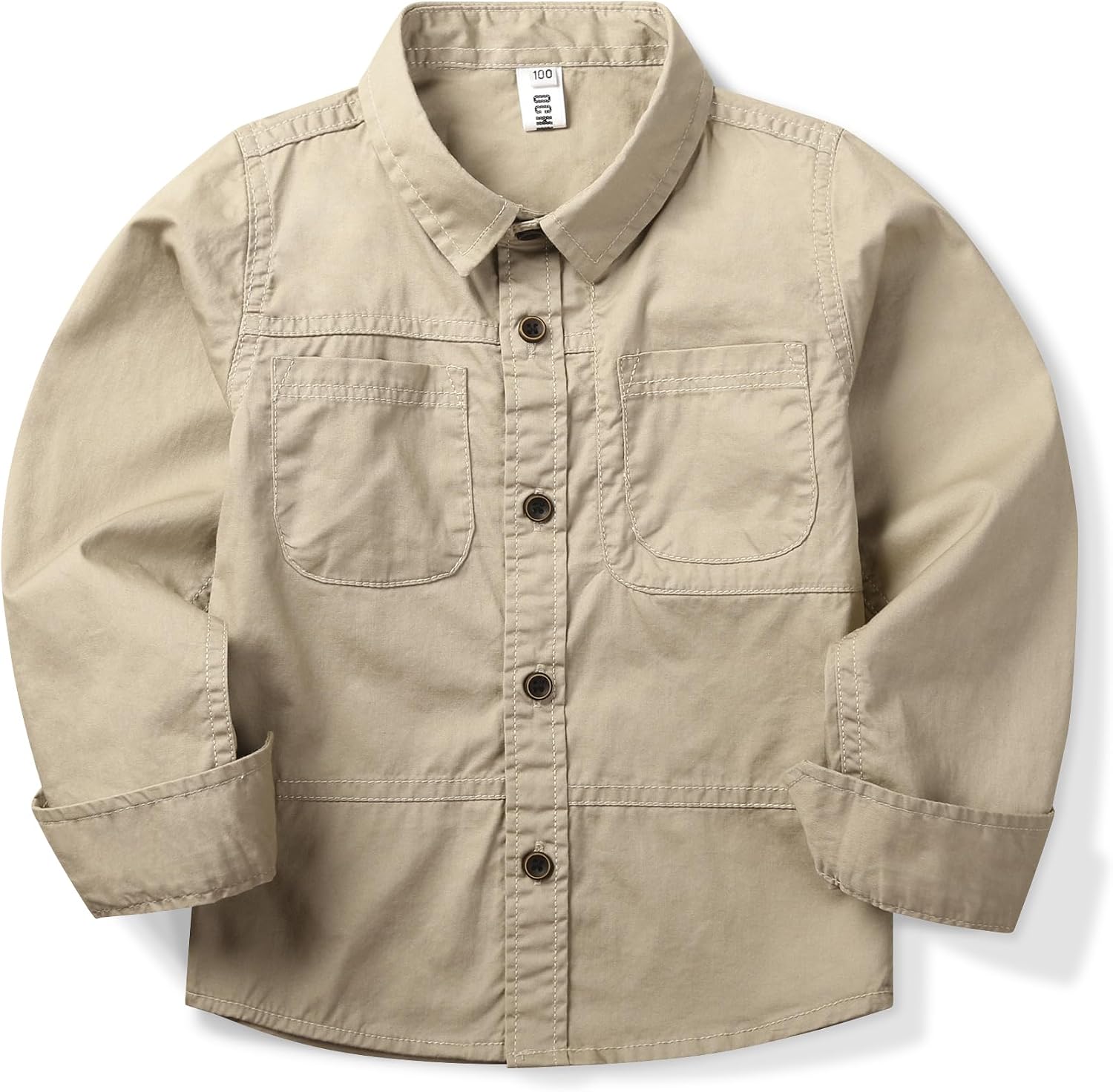 Boys' Long Sleeve Button Down Shirt Casual Uniform Military Classic Collared Scout Shirt with 2 Pockets