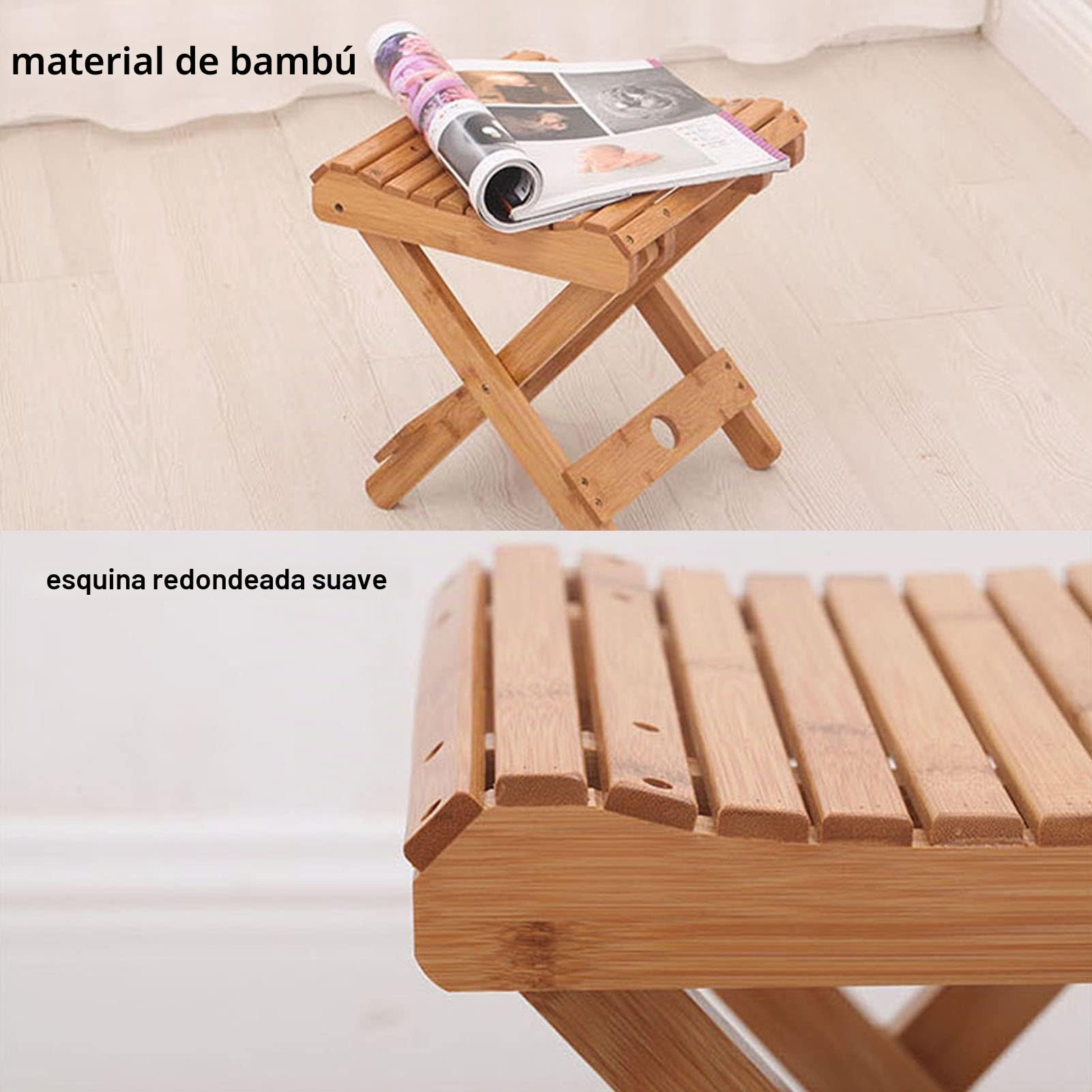 Tissting Taburete Plegable de Madera, Asiento de Ducha Portátil Plegable con Diseño Triangular Sólido, Reposapiés para Afeitado, Jardín, Baño, Balcón y SPA, Fácil de Almacenar